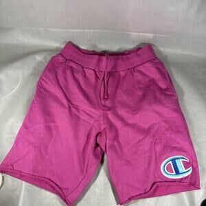 Champion Reverse Weave Sweat Athletic Shorts Womens L Pink Felt Big Logo OO